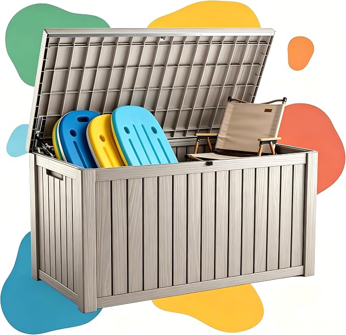 200 Gallon Waterproof Deck Box, Large Resin Outdoor Storage Box by ODUFO