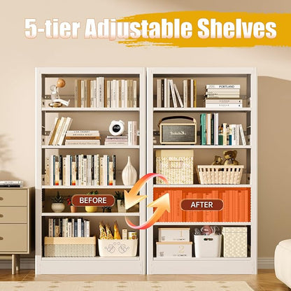 5-Tier Bookcase with Adjustable Storage Shelves, Metal Bookshelf with Book - Image 6