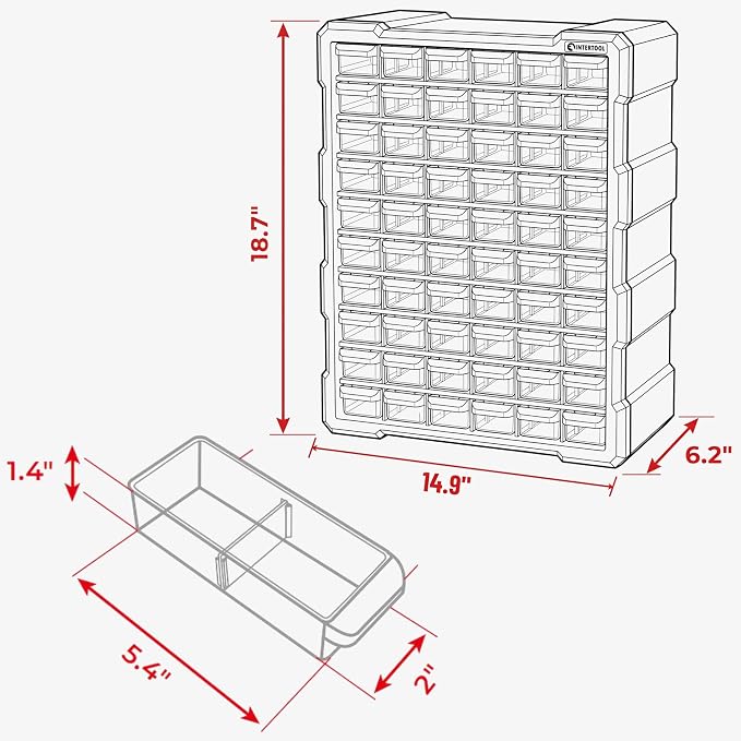 Small Parts Organizer for Hardware & Screws | 60 Removable Bins - Image 3