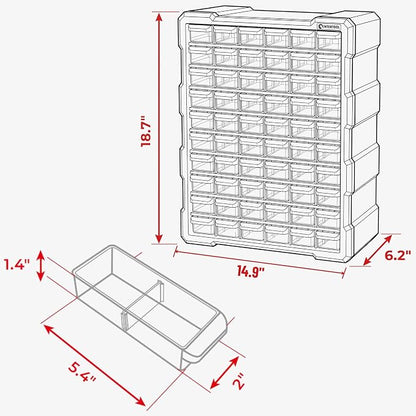 Small Parts Organizer for Hardware & Screws | 60 Removable Bins - Image 3