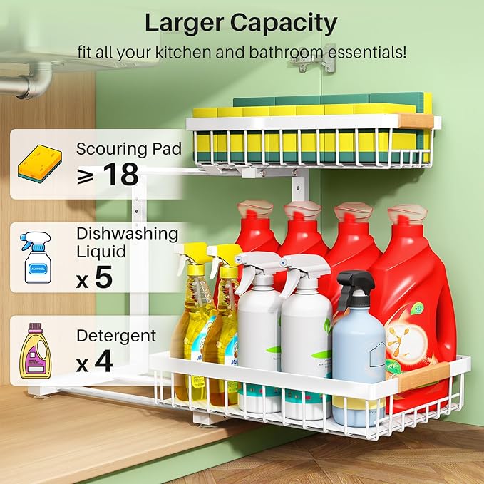 Under Sink Organizer, 2 Packs 2 Tier Under Sink Organizers and Storage - Image 3