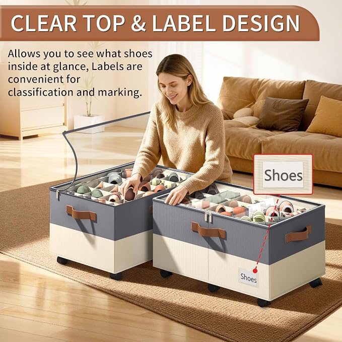 Shoe Organizer for Closet, 2 Pack Shoe Storage Organizer - Image 5