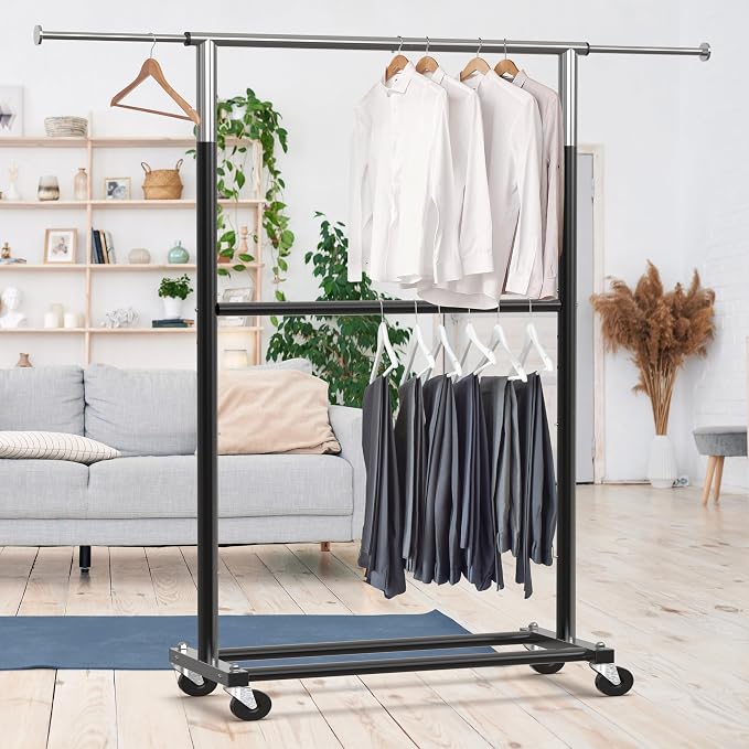 Simple Houseware Double Rod Adjustable Clothing Garment Rack - Image 4
