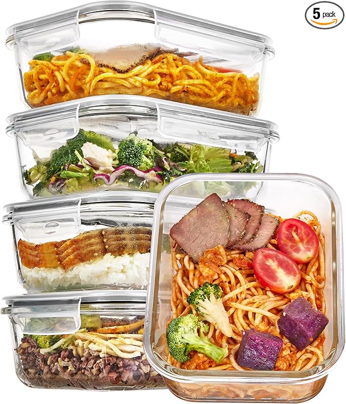 Vtopmart 5 Pack 35oz Glass Food Storage Containers by Vtopmart