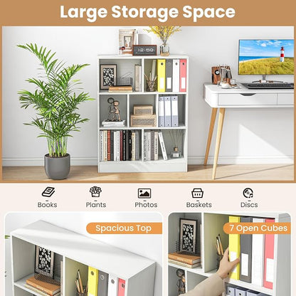 Giantex 7 Cube Bookcase, 4-Tier Freestanding Bookshelf w/ 7 Open Compartments - Image 4
