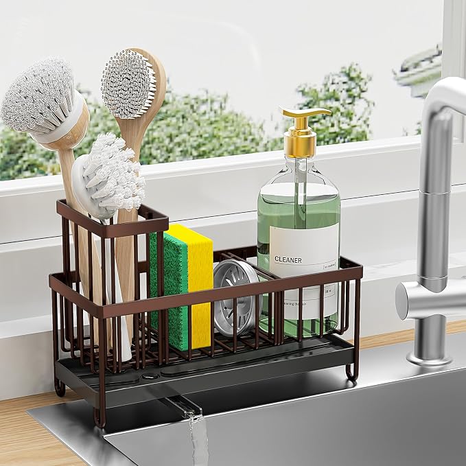 Cisily Brown Sponge Holder for Kitchen Sink, Sink Caddy Organizer by CISILYHOMELIFE