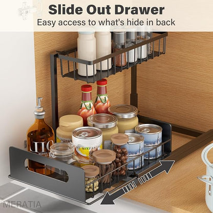 Under Sink Organizer 2 Tier, Pull Out Drawer Slides Under Sink Storage - Image 3