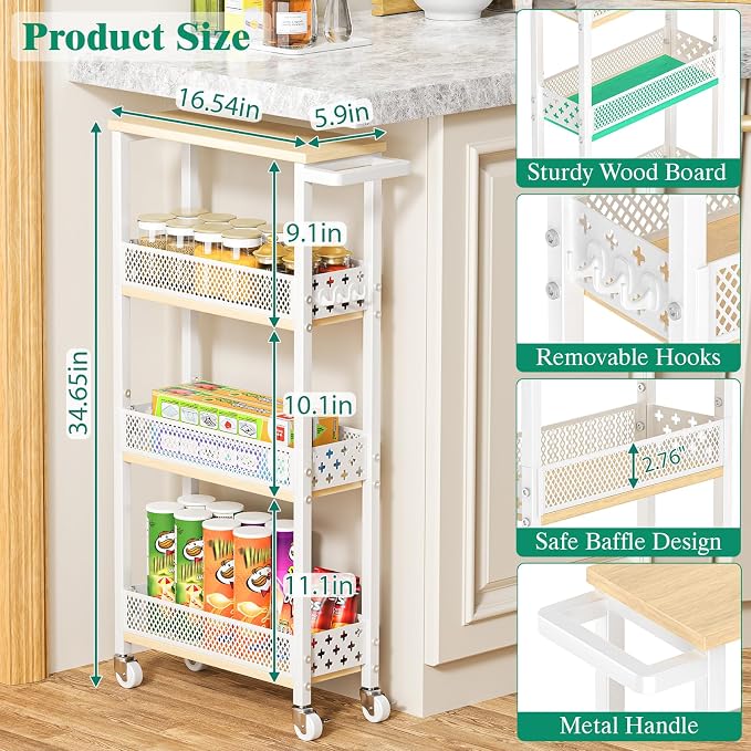 Giwil 4-Tier Slim Rolling Storage Cart - Image 6