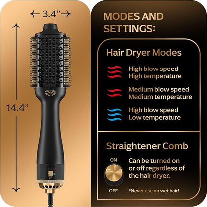 Blowout Brush Hair Dryer, 4-in-1 Blow Drying Brush, Authomatic Dual Voltage - Image 3