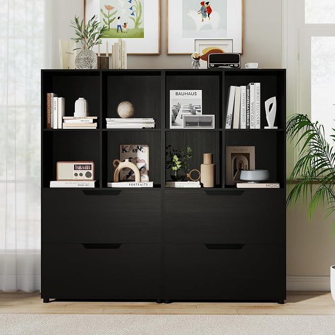 Giantex Bookshelf with 4 Cubes & 2 Drawers, 51” Tall Floor Bookcase with - Image 2