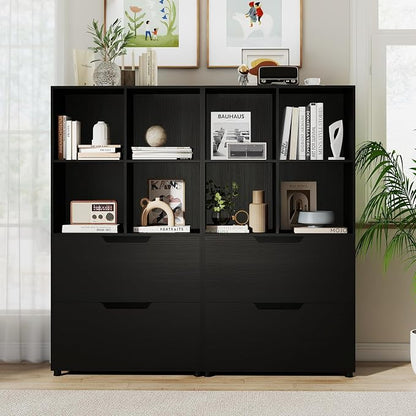 Giantex Bookshelf with 4 Cubes & 2 Drawers, 51” Tall Floor Bookcase with - Image 2