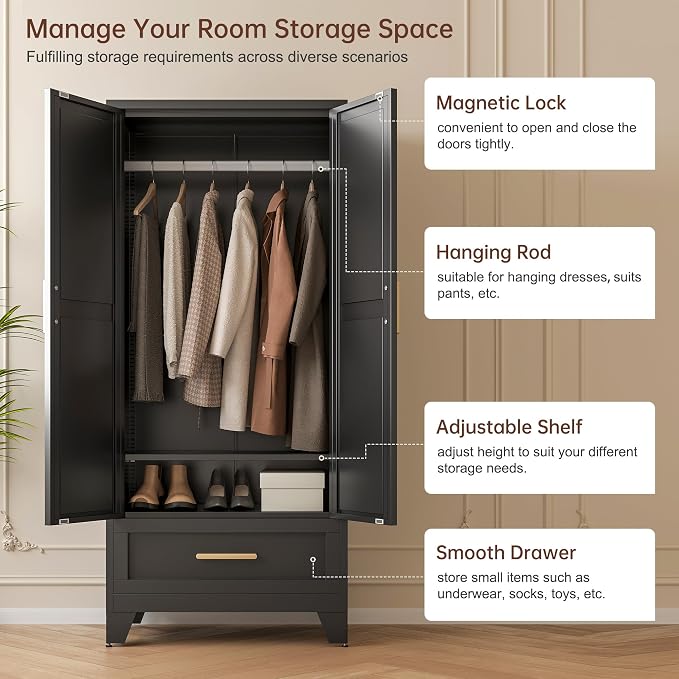 71" Tall Metal Wardrobe Cabinet - Image 4