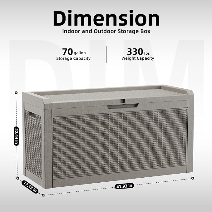 DRATO 70 Gallon Outdoor Storage Box Waterproof, Lockable Resin Deck Box - Image 2