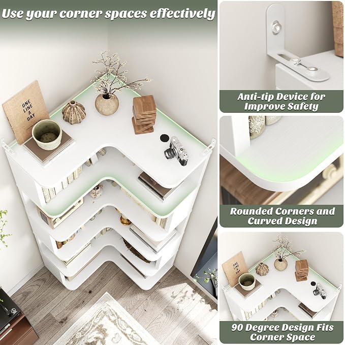 Armocity Corner Book Shelf, 6-Shelf L Shaped Corner Bookshelf - Image 4