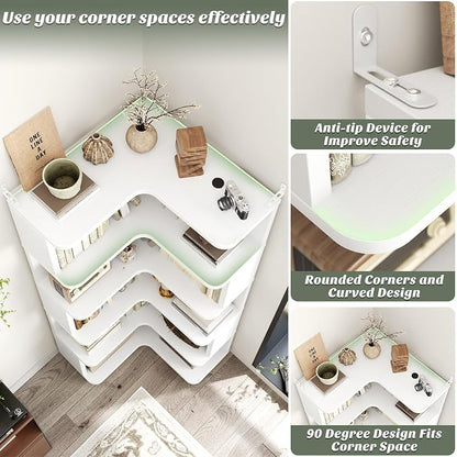 Armocity Corner Book Shelf, 6-Shelf L Shaped Corner Bookshelf - Image 4