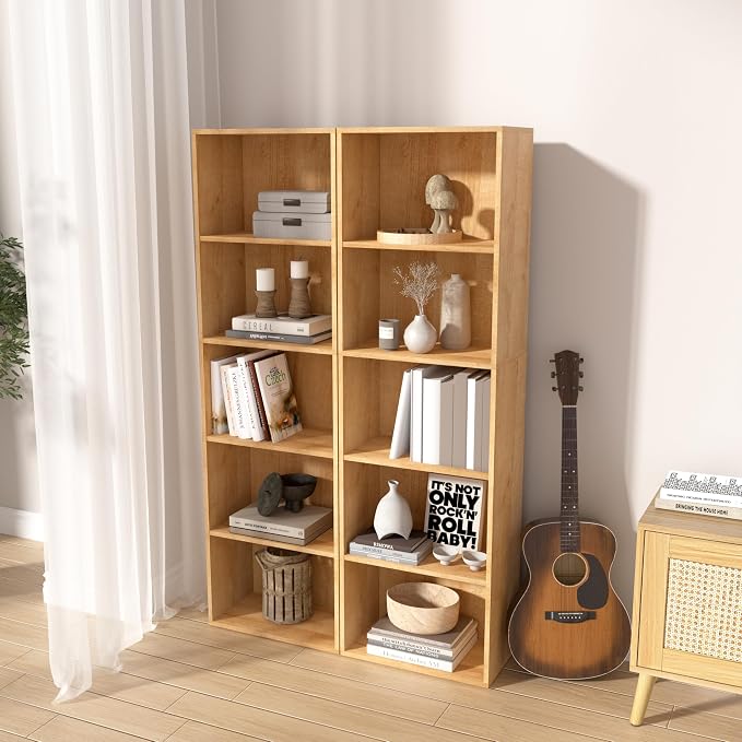 Wooden 5 Cube Storage Organizer, Oak 5 Tier Bookcase Bookshelf Freestanding - Image 7