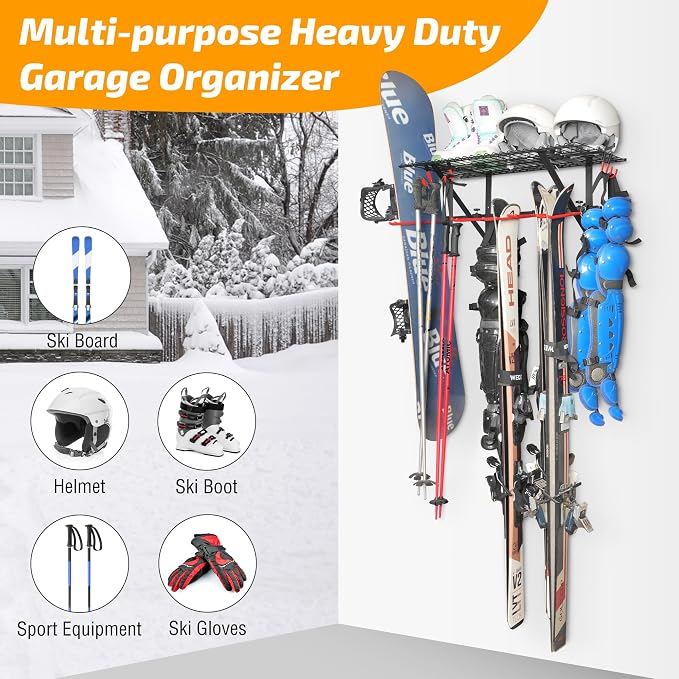 PLKOW Wall-Mounted Ski Rack, Skis Storage Rack - Image 2