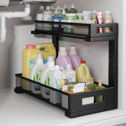 1 Pack 17IN Depth Under Sink Storage Organizer, Large 2-Tier Elegant Mesh Pull by UnderSinkOrganizer