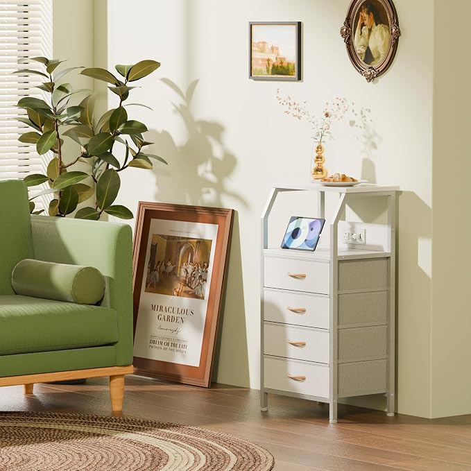 Furnulem White Nightstand with Charging Station, 4 Drawers Bedside Table | 33.3 - Image 4