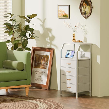 Furnulem White Nightstand with Charging Station, 4 Drawers Bedside Table | 33.3 - Image 4