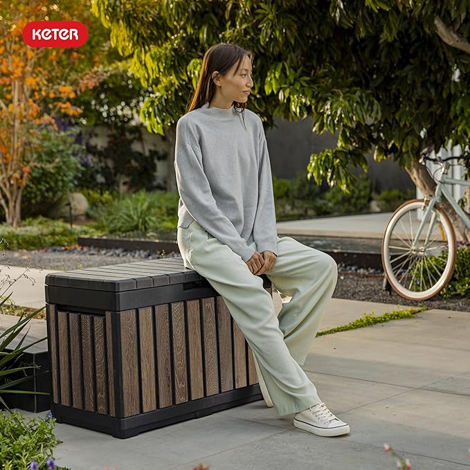 Keter Signature Everwood 50 Gallon Resin Deck Box-Organization and Storage - Image 9