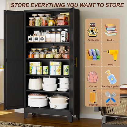 75" Black Tall Metal Storage Cabinet - Image 4