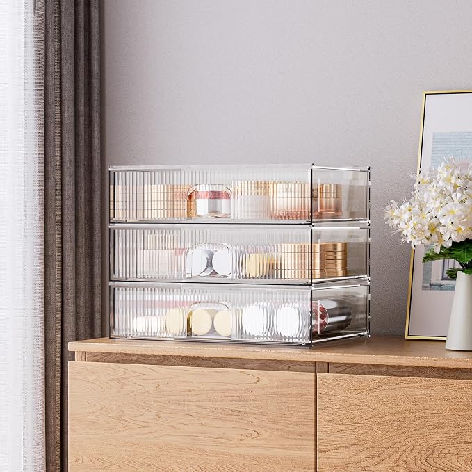 ZHIAI Stackable Storage Drawer, 3 Piece Acrylic Organiser - Image 5
