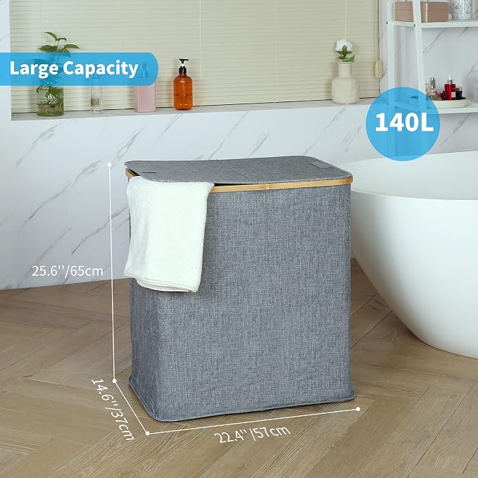 efluky Laundry Hamper with Lid, Double Laundry Hamper with 2 Removable Bags - Image 5