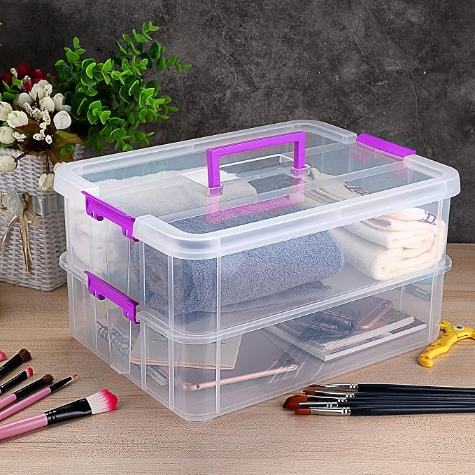 JUXYES 2-Tiers Stack Carry Storage Box - Image 8