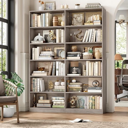 FACBOTALL Bookshelf and Bookcase, 6-Tier Double Wide Bookshelves, Freestanding - Image 4