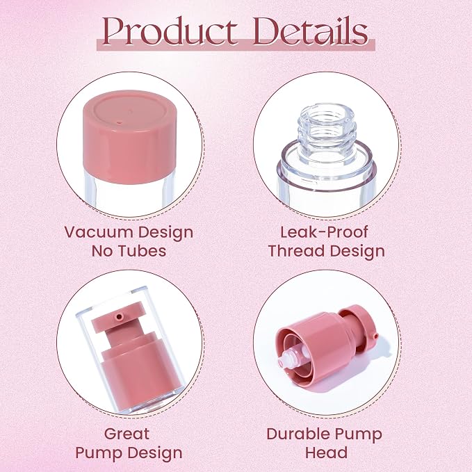1oz 30ml Airless Pump Bottles, Refillable Leak Proof Travel Pump Bottle - Image 4