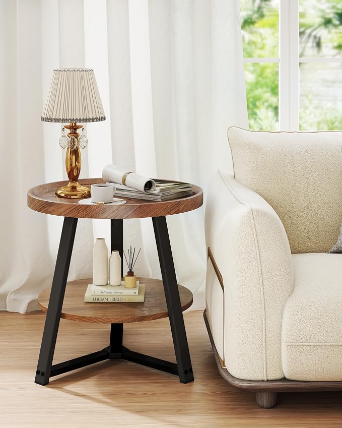 Small Round End Table, 2-Tier Side Table - Image 2