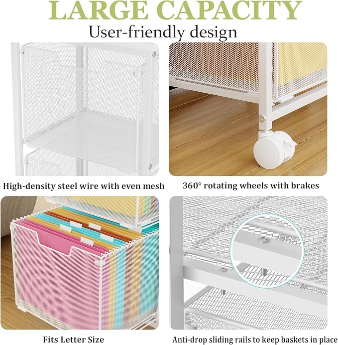 Rolling File Cart with 2 Storage Drawers, Under Desk Storage Cart | Hanging - Image 6