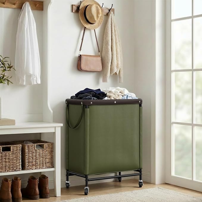 StorageWorks Laundry Hamper 2 Section, 100L Rolling Laundry Sorter Cart - Image 7