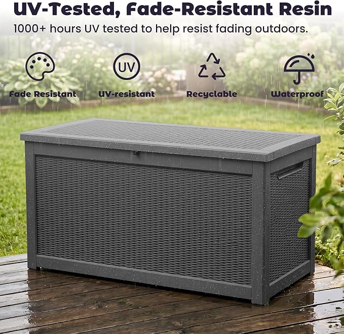 PatioZen 330 Gallon Outdoor Storage Box, Heavy Duty Resin Large Deck Box - Image 6