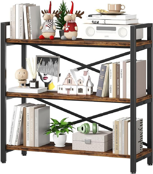 3 Tier Bookshelf 31.49" Width, Wood and Metal Etagere Bookcase, Vintage by Homeiju