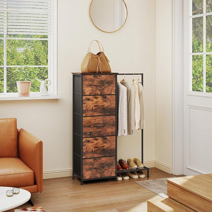 Somdot Dresser with Hanging Rack, 5 Drawers Small Closet - Image 2