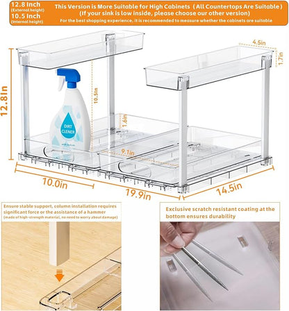 Yieach 2 Pack 14.6″ Deep Pull Out Under Sink Organizer, 12.8″ High 2 Tier Slide - Image 4