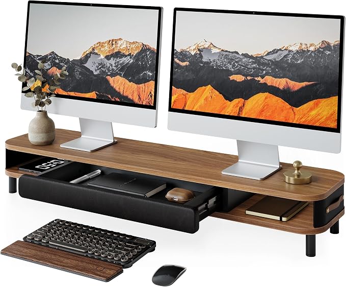 Fenge Monitor Stand with Large Drawer, 42.5 Inch Dual Monitor Riser by Fenge