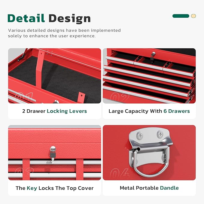 Greenvelly Tool Chest, 8-Drawer Rolling Tool Chest - Image 4
