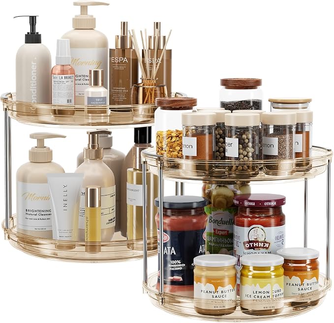 LAMU 2 Pack 2 Tier Lazy Susan Turntable Organizer 9.25'' Rotating Spice Rack by YourHome-OrganizationHelper