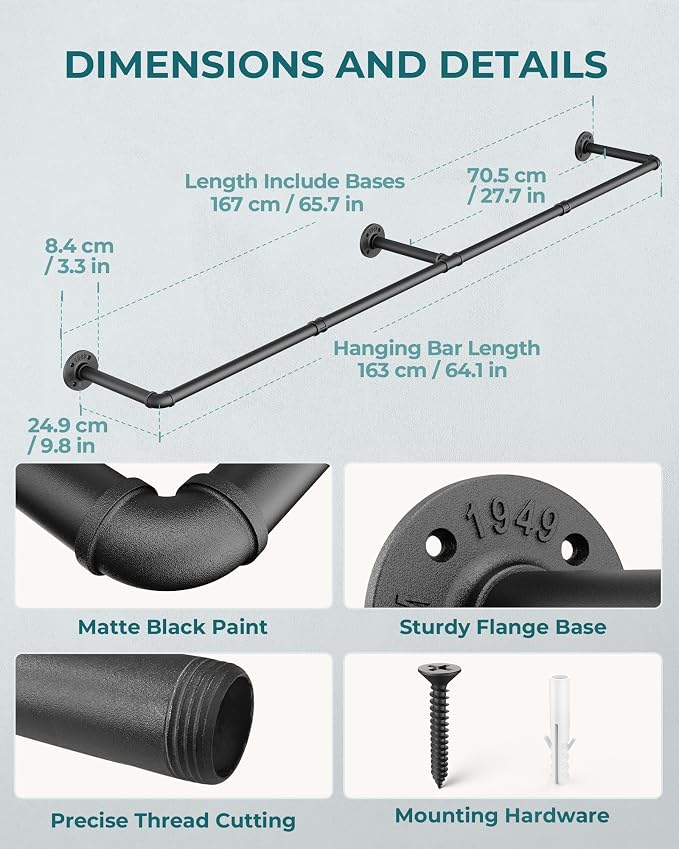 OROPY 65.7" Heavy Duty Industrial Pipe Clothes Rack - Image 3