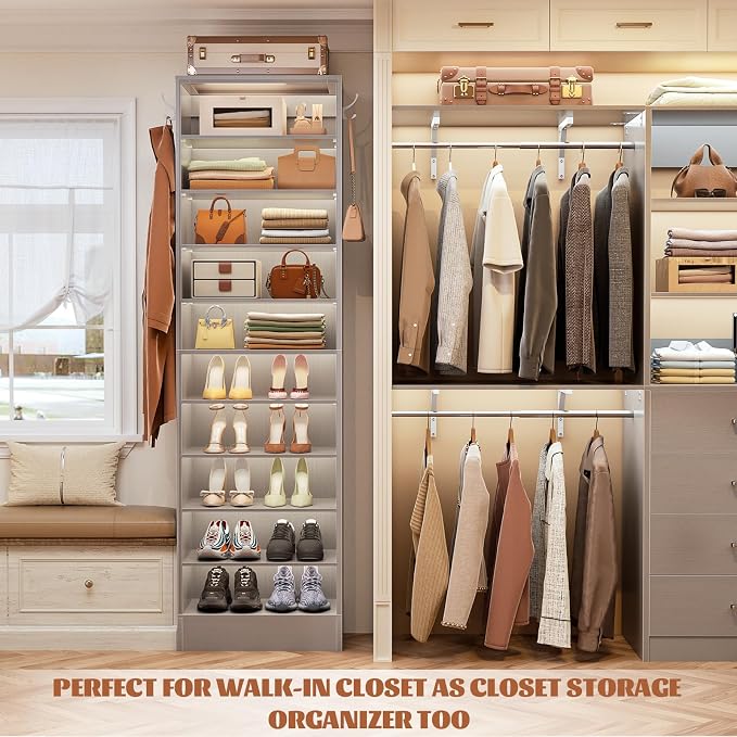 Aheaplus Narrow Shoe Cabinet, 10 Tiers Tall Wood Shoe Rack, Shoe Storage - Image 5