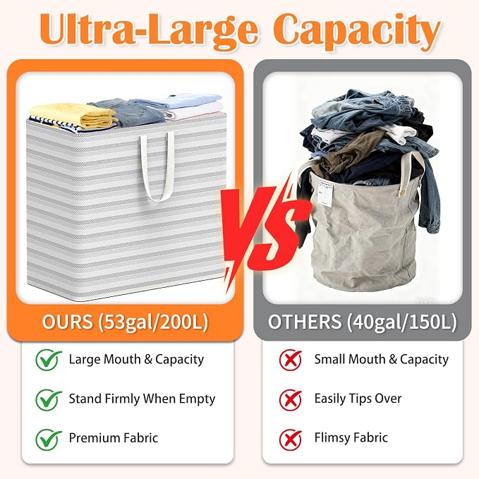 XXXXXL 53gal Large Laundry Basket, Laundry Hamper 3 Section - Image 6