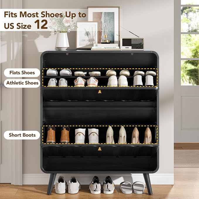 Decofy Shoe Cabinet with 2 Flip Drawers, Expanded Panel - Image 4