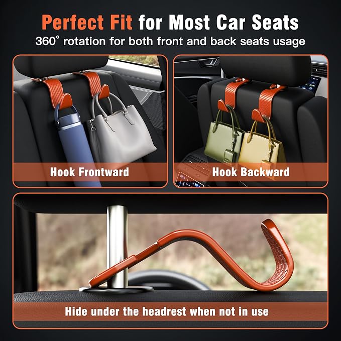 Amooca Car Seat Headrest Hook 4 Pack Hanger Universal Vehicle Car Storage - Image 4