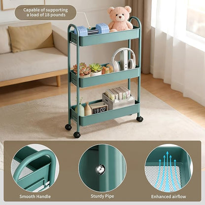 Slim Rolling Cart, Metal Frame Utility Rolling 3-Tier Narrow Storage Cart | - Image 7