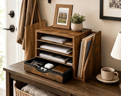 Wooden Desk Organizer with Drawers, 4 Tier Office File Organizer Wood, Paper - Image 5