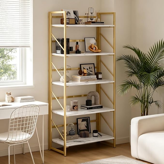 JSB 5 Tier No Assembly Folding Bookshelf, Foldable Storage Bookcase - Image 6