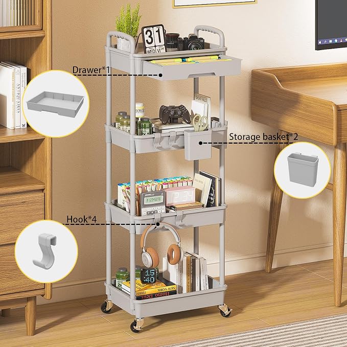4 Tier Rolling Utility Cart - Image 3